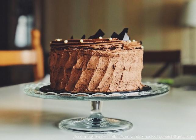 He aquí una torta puede estar hecha de bizcocho de chocolate con crema de chocolate