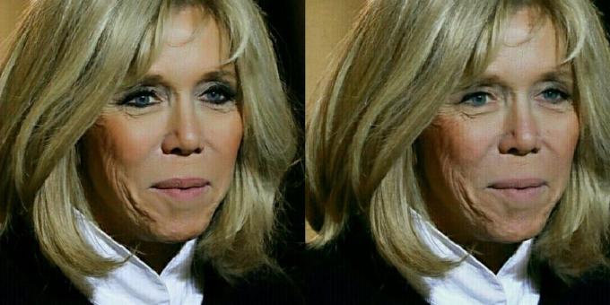 Brigitte Macron con y sin maquillaje