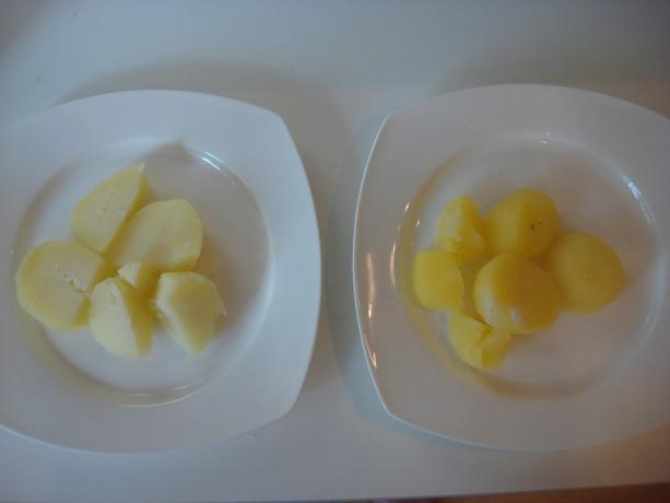 Imagen tomada por el autor (patatas cocidas izquierda desde el "Pyaterochka", a la derecha de la "Magnit")