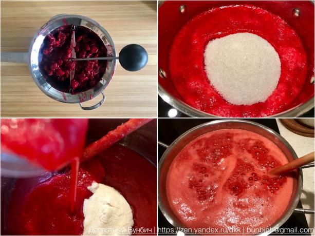 Proceso de preparación de un atasco de líquido de la grosella espinosa y pasa roja