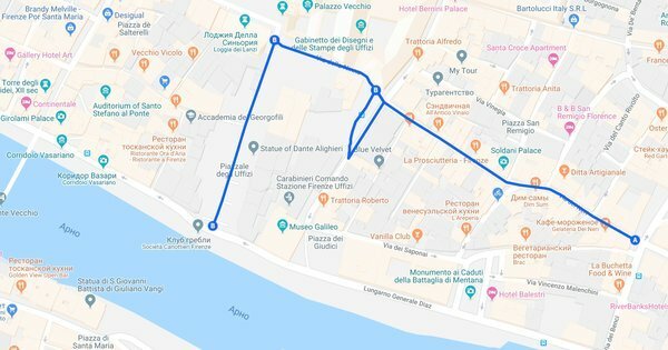 El territorio de la prohibición de la merienda en las calles de Florencia. Foto: captura de pantalla de maps.google.com