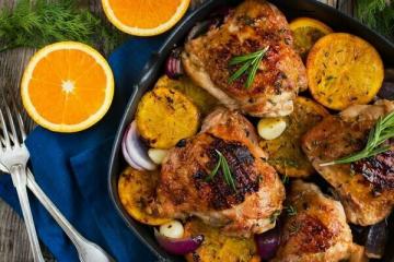 Pollo al horno con naranjas